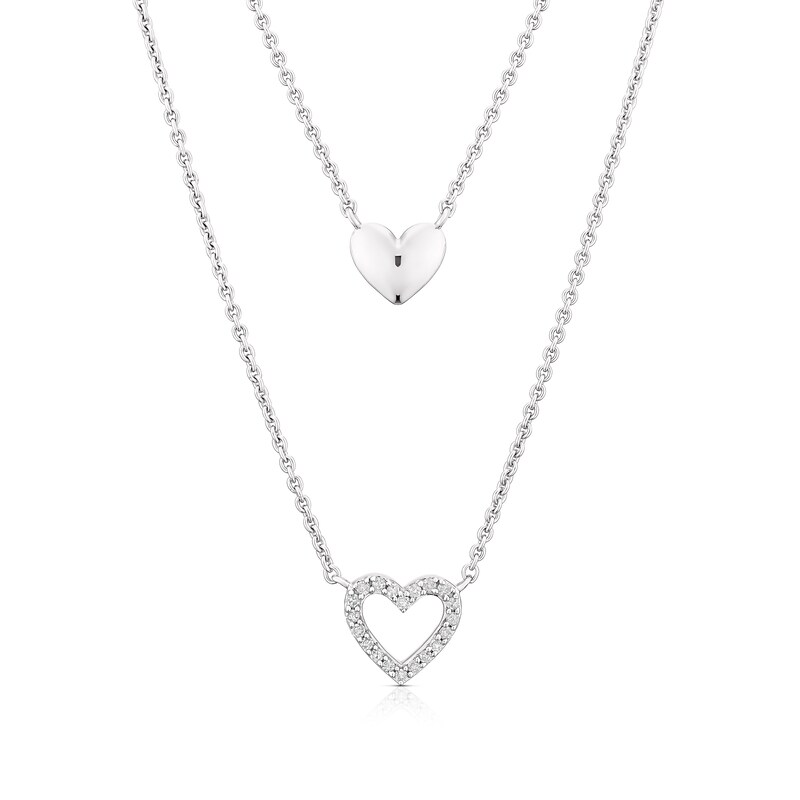 Main Image 1 of Sterling Silver 0.11ct Diamond Two Layer Chain Necklace