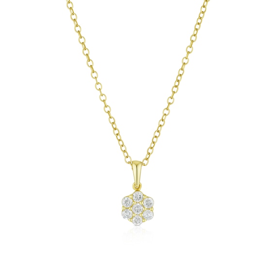 9ct Yellow Gold 0.25ct Diamond Flower Cluster Pendant Neckla