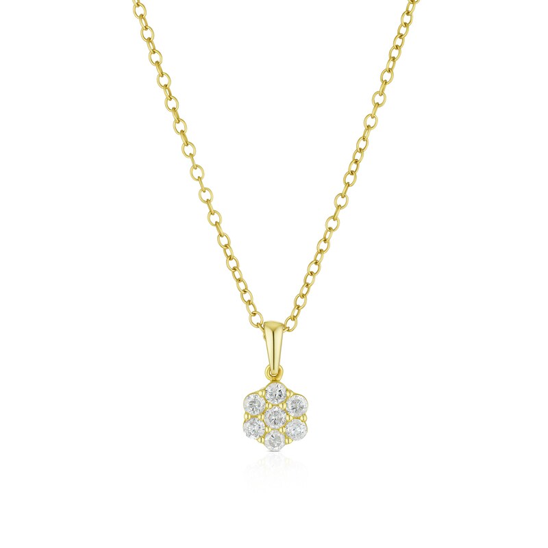 Main Image 1 of 9ct Yellow Gold 0.25ct Diamond Flower Cluster Pendant Necklace