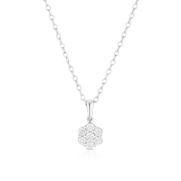 9ct White Gold 0.25ct Diamond Flower Cluster Pendant Necklace