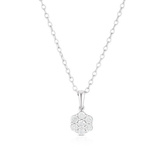 9ct White Gold 0.25ct Diamond Flower Cluster Pendant Necklace