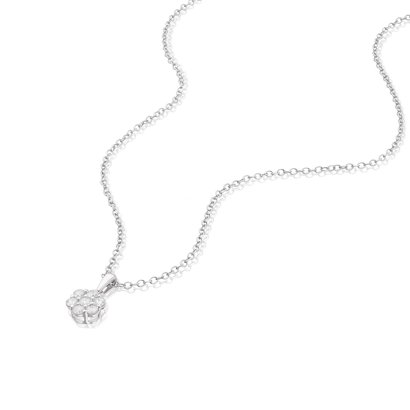 Main Image 2 of 9ct White Gold 0.25ct Diamond Flower Cluster Pendant Necklace