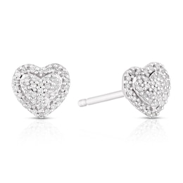 Sterling Silver 0.10ct Diamond Heart Stud Earrings