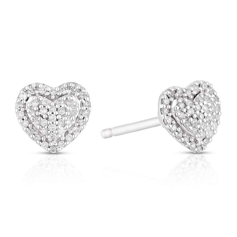 Main Image 1 of Sterling Silver 0.10ct Diamond Heart Stud Earrings