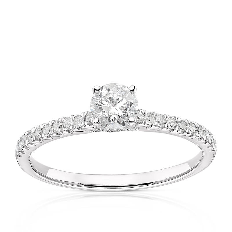 9ct White Gold 0.50ct Diamond Solitaire Stone Set Shoulders Ring