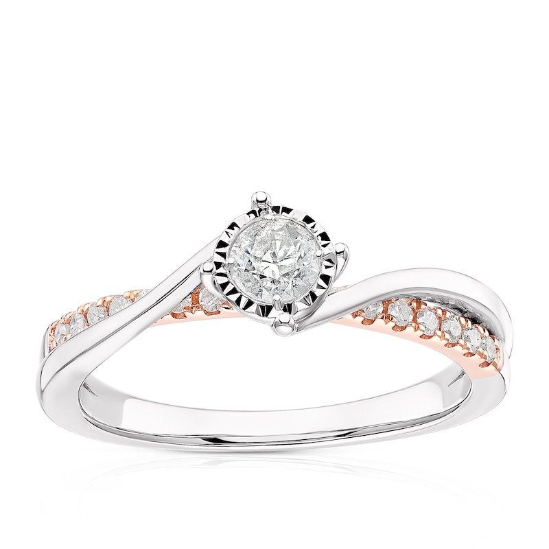Main Image 1 of 9ct White & Rose Gold 0.33ct Diamond Twist Illusion Solitaire Ring