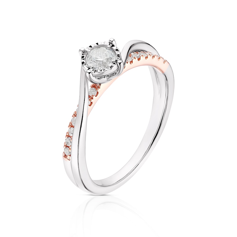 Main Image 2 of 9ct White & Rose Gold 0.33ct Diamond Twist Illusion Solitaire Ring