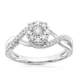 9ct White Gold 0.25ct Diamond Twist Cluster Solitaire Ring