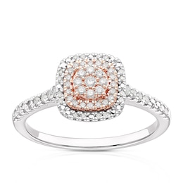 9ct White & Rose Gold 0.20ct Diamond Halo Cluster Ring