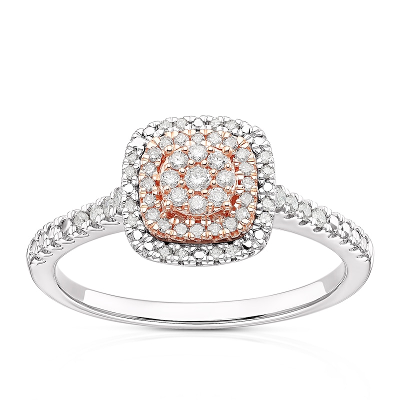Main Image 1 of 9ct White & Rose Gold 0.20ct Diamond Halo Cluster Ring