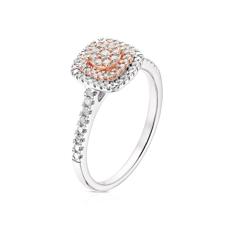 Main Image 2 of 9ct White & Rose Gold 0.20ct Diamond Halo Cluster Ring