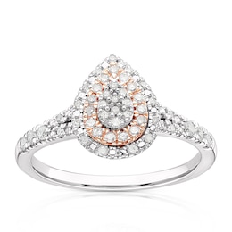 9ct White & Rose Gold 0.25ct Diamond Pear Cluster Ring