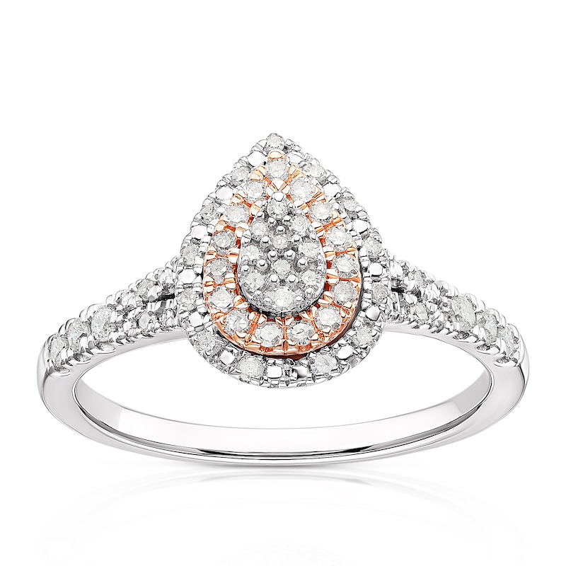 9ct White & Rose Gold 0.25ct Diamond Pear Cluster Ring