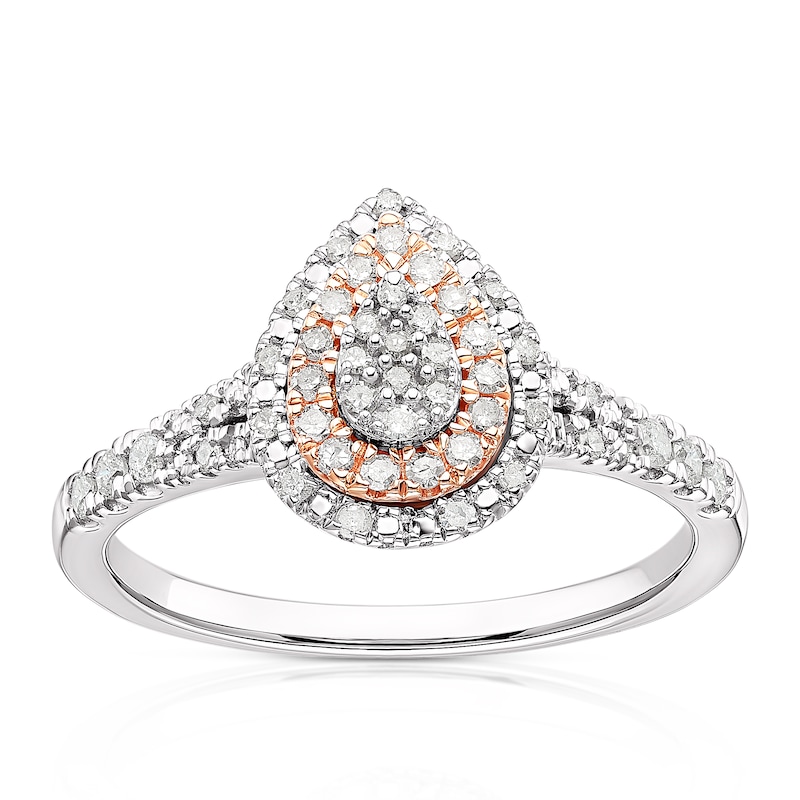 Main Image 1 of 9ct White & Rose Gold 0.25ct Diamond Pear Cluster Ring