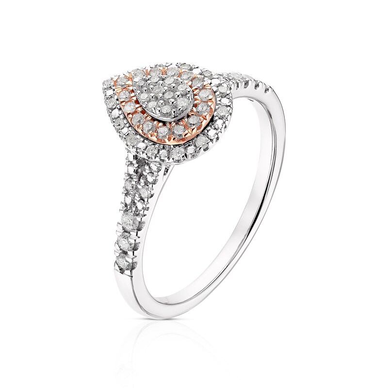 Main Image 2 of 9ct White & Rose Gold 0.25ct Diamond Pear Cluster Ring