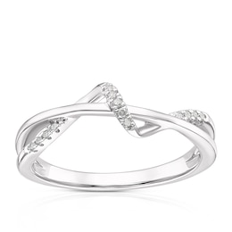9ct White Gold Diamond Fancy Twist Loop Ring