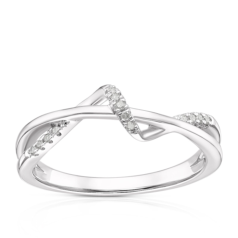 Main Image 1 of 9ct White Gold Diamond Fancy Twist Loop Ring