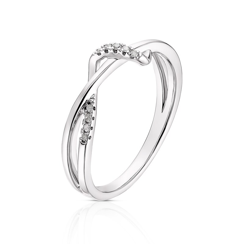 Main Image 2 of 9ct White Gold Diamond Fancy Twist Loop Ring