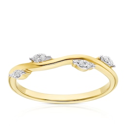 9ct Yellow Gold Diamond Floral Twist Ring