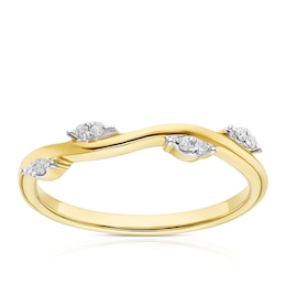 9ct Yellow Gold Diamond Floral Twist Ring