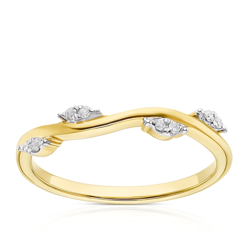 Main Image 1 of 9ct Yellow Gold Diamond Floral Twist Ring