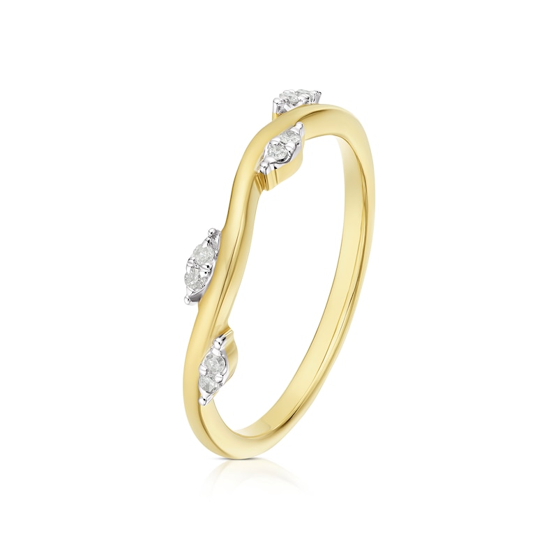 Main Image 2 of 9ct Yellow Gold Diamond Floral Twist Ring
