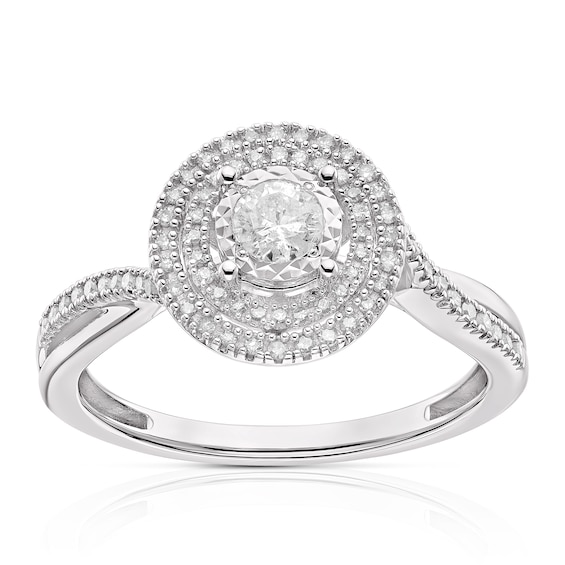 9ct White Gold 0.33ct Diamond Twist Halo Solitaire Ring