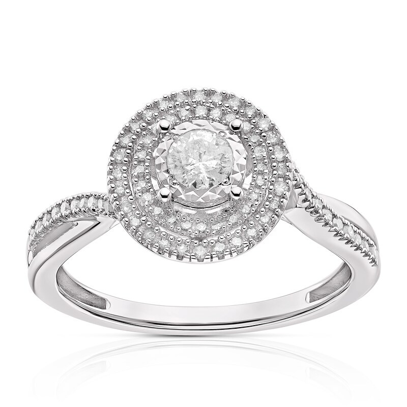 Main Image 1 of 9ct White Gold 0.33ct Diamond Twist Halo Solitaire Ring