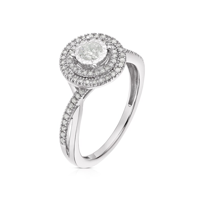Main Image 2 of 9ct White Gold 0.33ct Diamond Twist Halo Solitaire Ring