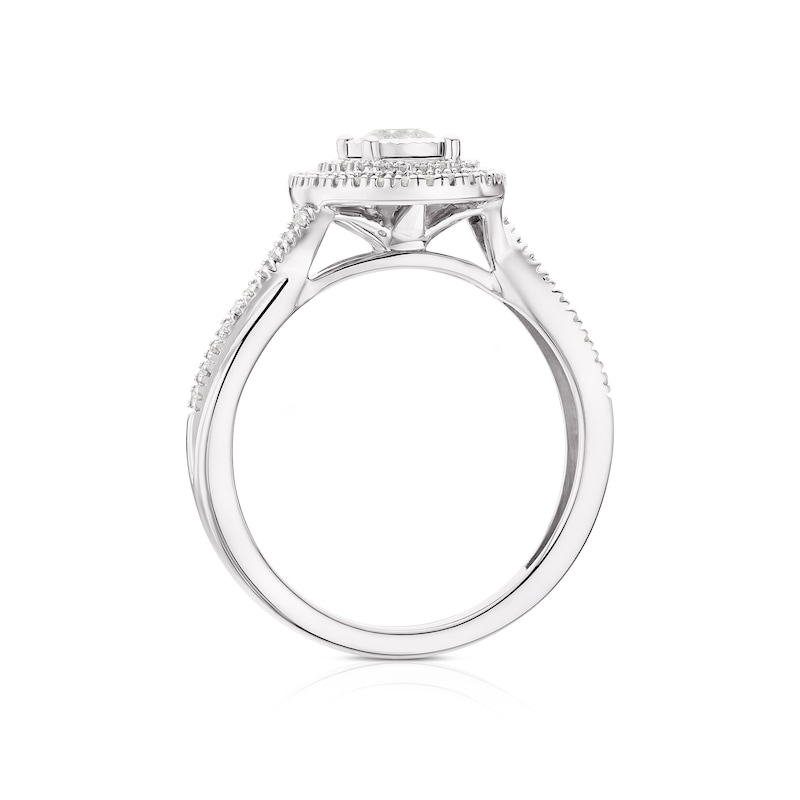 Main Image 3 of 9ct White Gold 0.33ct Diamond Twist Halo Solitaire Ring