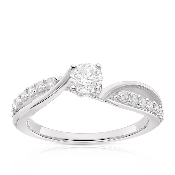 Engagement Ring 9ct White Gold Twist Solitaire 0.50ct Diamon