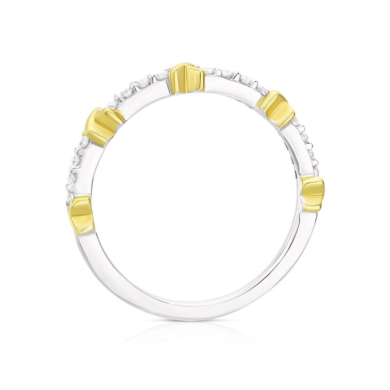 Main Image 3 of 9ct White & Yellow Gold 0.15ct Diamond Kiss Detail Ring
