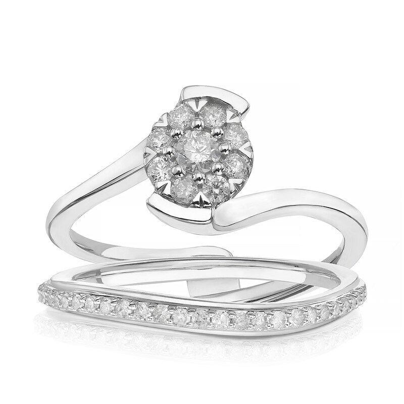 Main Image 1 of Perfect Fit 9ct White Gold 0.33ct Diamond Twist Cluster Bridal Set