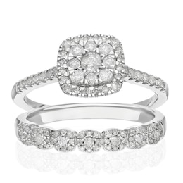 Perfect Fit 9ct White Gold 0.50ct Diamond Vintage Cushion Bridal Set