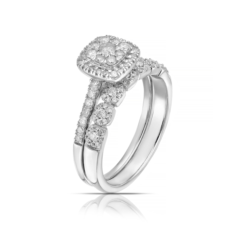 Main Image 2 of Perfect Fit 9ct White Gold 0.50ct Diamond Vintage Cushion Bridal Set