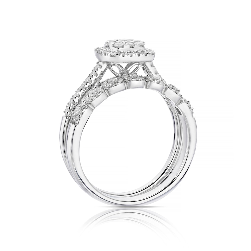 Main Image 3 of Perfect Fit 9ct White Gold 0.50ct Diamond Vintage Cushion Bridal Set