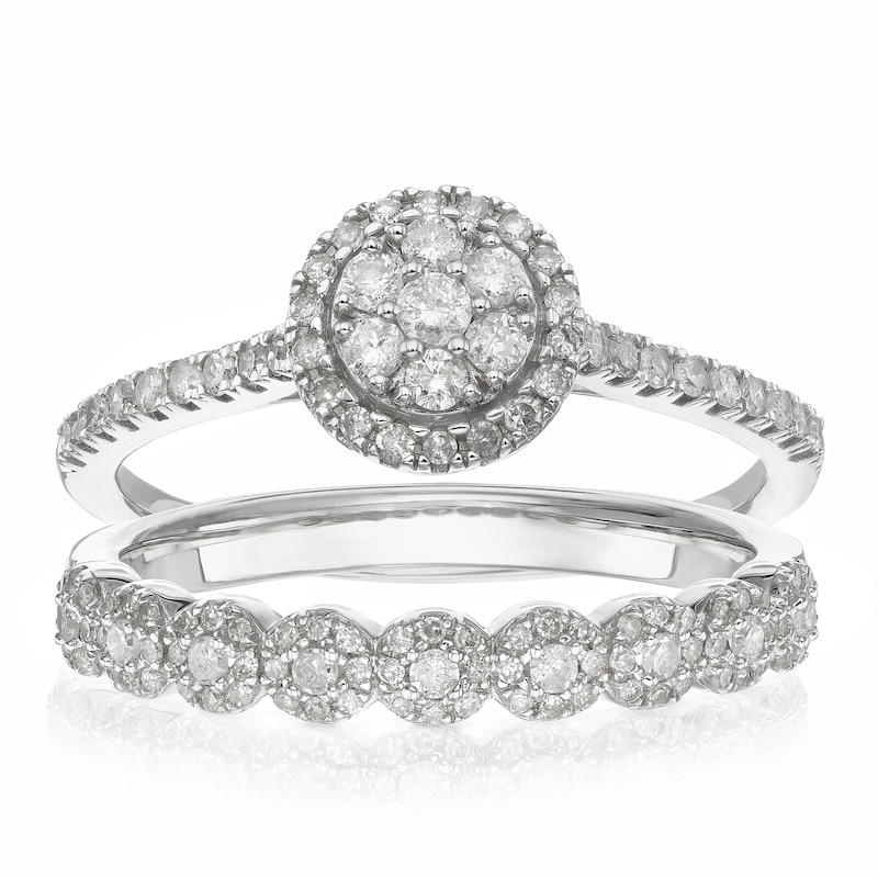 Main Image 1 of Perfect Fit 9ct White Gold 0.50ct Diamond Vintage Round Bridal Set