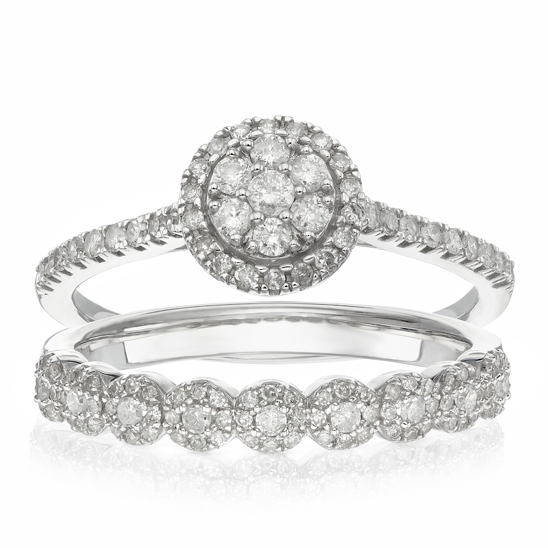 Perfect Fit 9ct White Gold 0.50ct Diamond Vintage Round Bridal Set