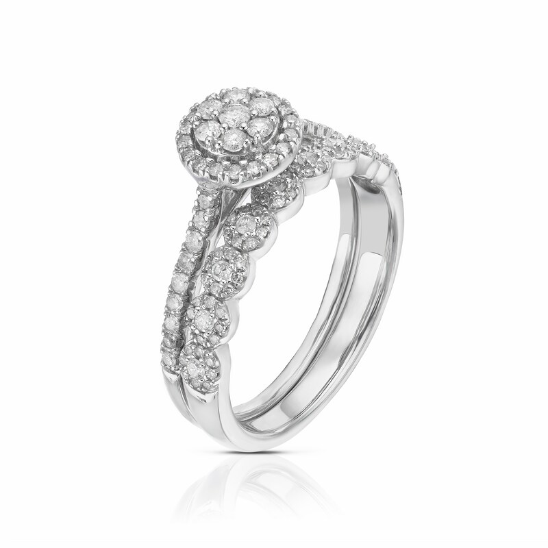Main Image 2 of Perfect Fit 9ct White Gold 0.50ct Diamond Vintage Round Bridal Set