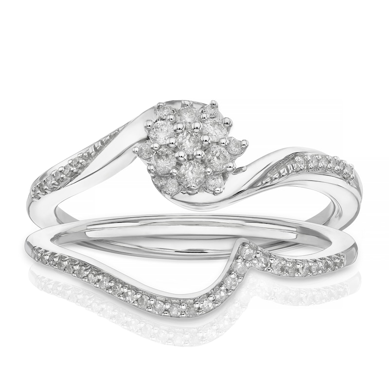 Main Image 1 of Perfect Fit 9ct White Gold 0.20ct Diamond Twist Flower Cluster Bridal Set