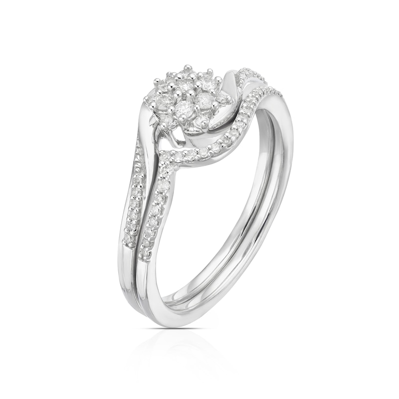 Main Image 2 of Perfect Fit 9ct White Gold 0.20ct Diamond Twist Flower Cluster Bridal Set