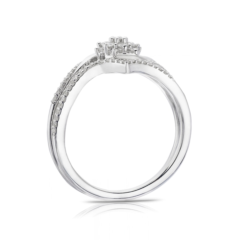 Main Image 3 of Perfect Fit 9ct White Gold 0.20ct Diamond Twist Flower Cluster Bridal Set