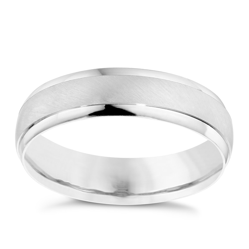 Main Image 1 of Men's 9ct White Gold Satin Polished 5mm Band