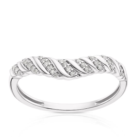 9ct White Gold Diamond Twisted Shaped Ring