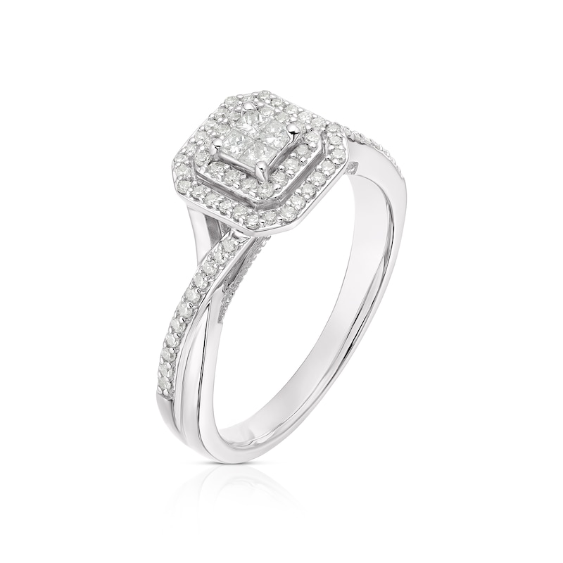 Main Image 2 of 9ct White Gold 0.33ct Diamond Cushion Cluster Halo Ring