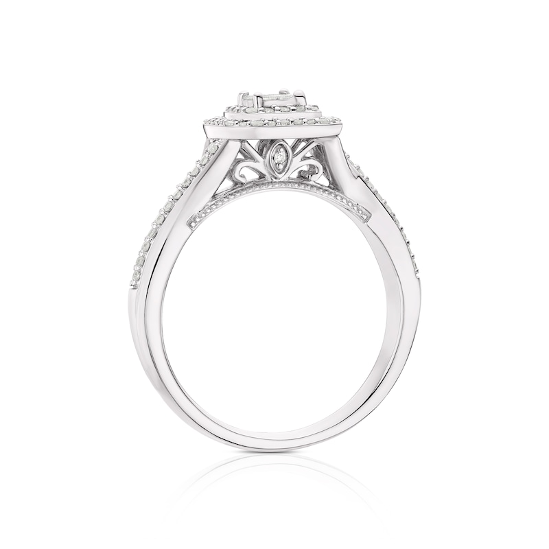 Main Image 3 of 9ct White Gold 0.33ct Diamond Cushion Cluster Halo Ring
