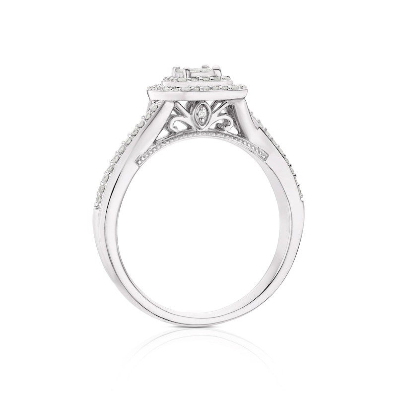 9ct White Gold 0.33ct Diamond Cushion Cluster Halo Ring