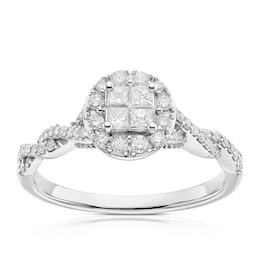 9ct White Gold 0.40ct Diamond Twist Shoulder Cluster Ring