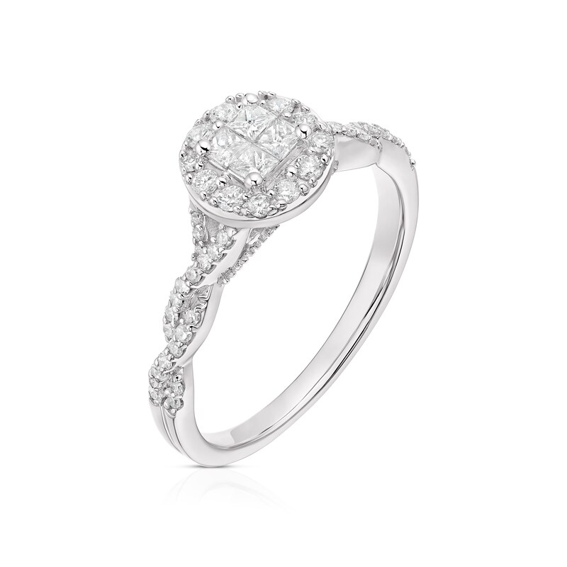 Main Image 2 of 9ct White Gold 0.40ct Diamond Twist Shoulder Cluster Ring