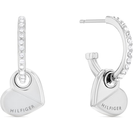 Tommy Hilfiger Ladies' Stainless Steel Heart Drop Hoop Earrings